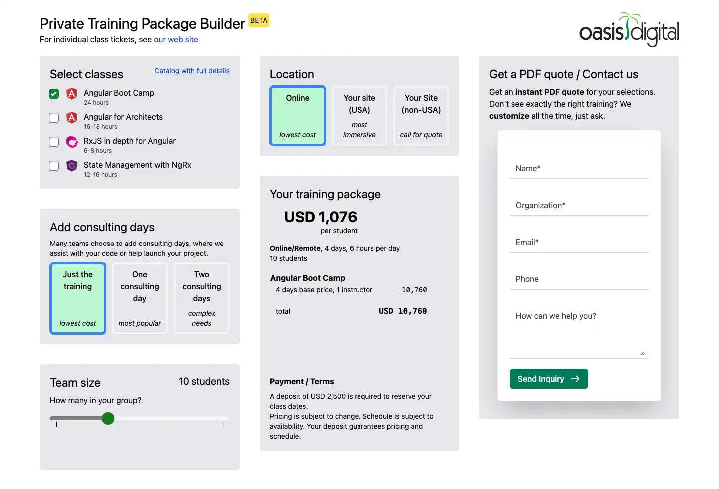 Private Training Package Builder - Oasis Digital